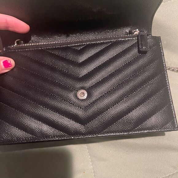 NEW AUTHENTIC YSL BLACK LEATHER CROSSBODY SILVER LOGO HARDWARE - Picture 4 of 7